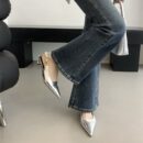 Pointed-toe backless metal buckle flats Retro stiletto-heel commuter low-heel sandals