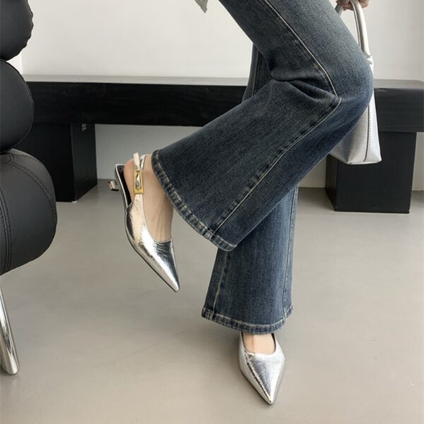 Pointed-toe backless metal buckle flats Retro stiletto-heel commuter low-heel sandals