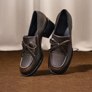 French-style round-toe bow-tie thick-soled loafers