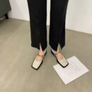 French Vintage Metal Chain Square-Toe Mary Jane Flats
