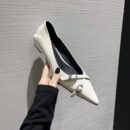 Multi-Color Metal Buckle Pointed-Toe Flats Retro Low-Heel Everyday Commuter Shoes for Women