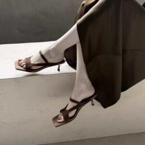 Genuine Leather Vintage Square-Toe High-Heel Sandals