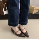 Multi-color Metal Chain-Detail Pointed-Toe Flats Retro Low-Cut Low-Heel Commuter Shoes for Women