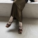 Genuine Leather Vintage Square-Toe High-Heel Sandals
