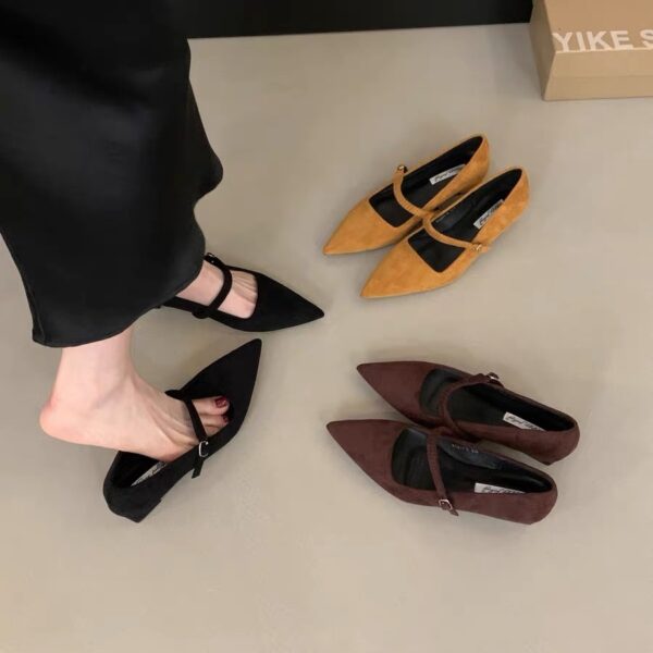 Retro Suede Pointed - Toe Mary Janes with Buckle Straps