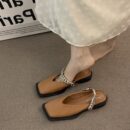 Square-Toe Metal Chain Mary Jane Mules Minimalist Flat Sandals