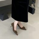 Suede Square-Toe Stiletto Heels Retro Minimalist Commuter Heels