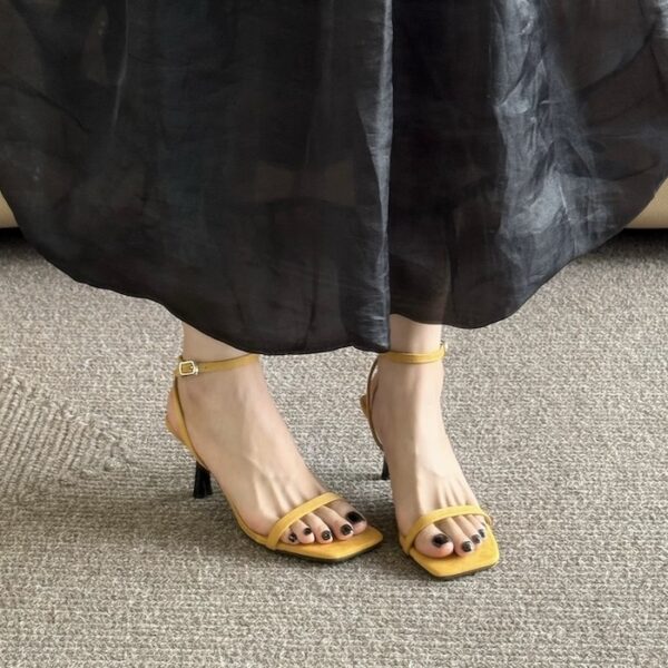 Party-ready square-toe sandals with thin straps in multiple colors Straight-toe buckle pumps with slim heels for everyday wear
