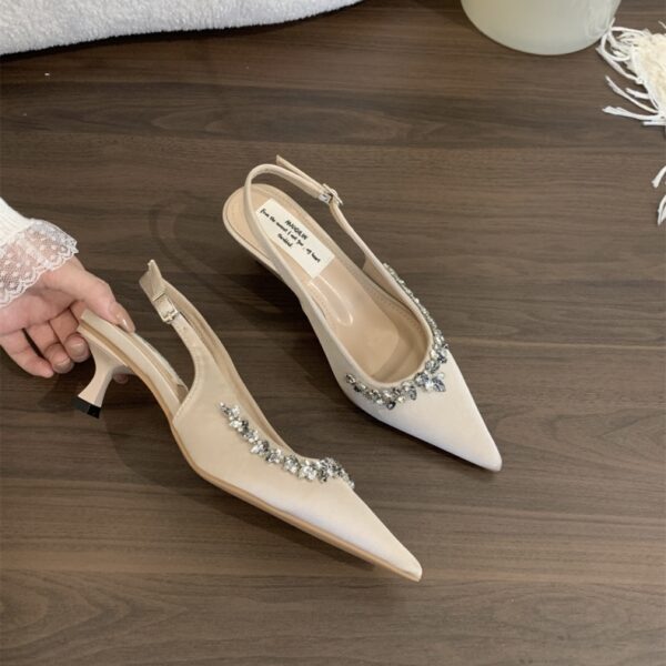 Rhinestone-embellished pointed-toe open-back sandals Elegant stiletto-heel evening and work-appropriate women's shoes