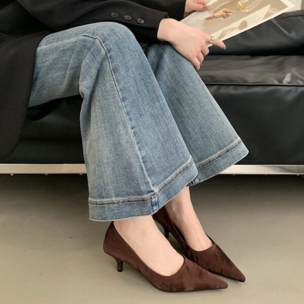 Multi-Color Velvet Pointed-Toe Low-Heel Pumps Retro Elegant Commuter Pumps for Women