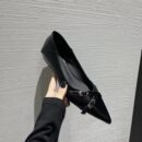 Multi-Color Metal Buckle Pointed-Toe Flats Retro Low-Heel Everyday Commuter Shoes for Women