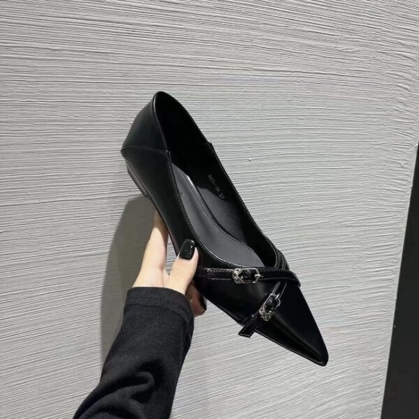 Multi-Color Metal Buckle Pointed-Toe Flats Retro Low-Heel Everyday Commuter Shoes for Women - Image 7