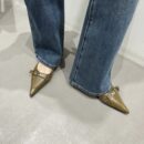 Multi-color metal buckle pointed-toe low-heel shoes Retro commuter slip-on flats