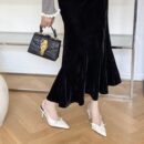 French-style pointed-toe crisscross sandals Metal buckle stiletto heel vintage commuter pumps