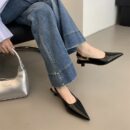 Pointed-toe backless metal buckle flats Retro stiletto-heel commuter low-heel sandals