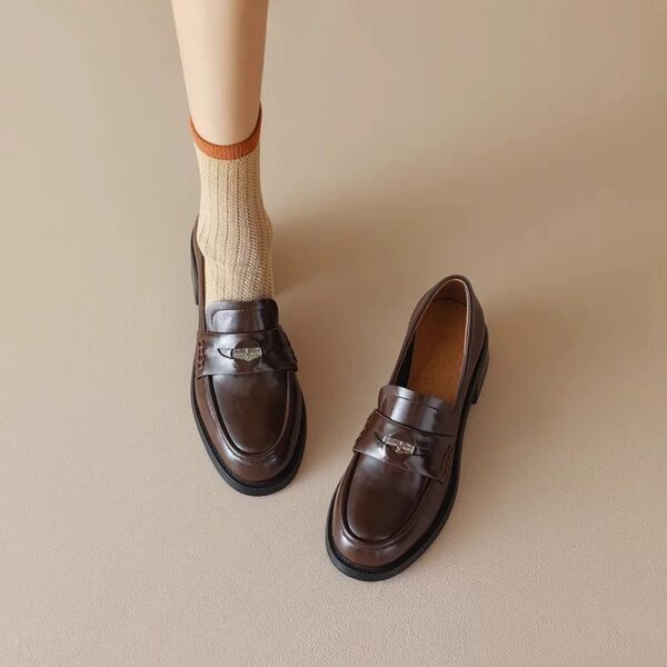 New Vintage Mid-Heel 5CM Height-Boosting Genuine Leather Loafers