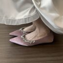 Fashion Rhinestone-Embellished Pointed-Toe Flats Elegant Satin Pumps