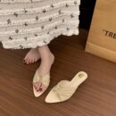 French Vintage Fashion Metal Buckle Pointed-Toe Short Heeled Sandals