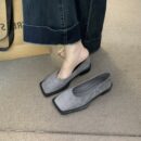 Retro Suede Square-Toe Loafers Low-Heel Comfortable Commuter Flats