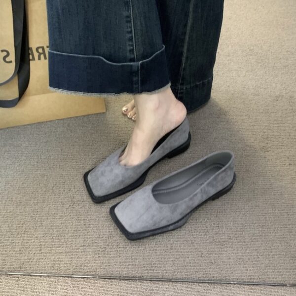 Retro Suede Square-Toe Loafers Low-Heel Comfortable Commuter Flats