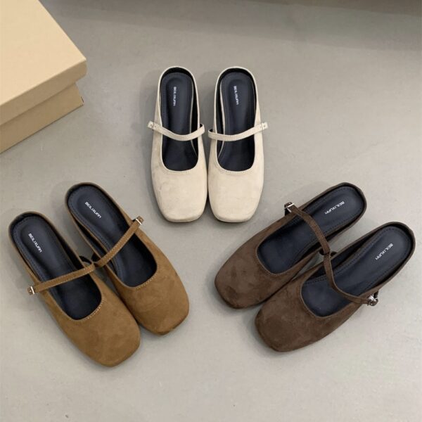 Retro Square-Toe Mary Jane Mules Suede Single-Strap Covered-Toe Sandals