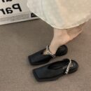 Square-Toe Metal Chain Mary Jane Mules Minimalist Flat Sandals