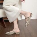 Champagne Gold Luxury Metallic Buckle Low-Heel Mules