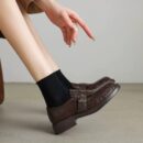 Vintage Buckle Leather Loafers - Elegant Low - Heel Shoes