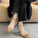 Party-ready square-toe sandals with thin straps in multiple colors Straight-toe buckle pumps with slim heels for everyday wear