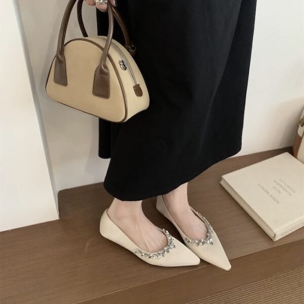 Fashion Rhinestone-Embellished Pointed-Toe Flats Elegant Satin Pumps