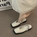 Square-Toe Metal Chain Mary Jane Mules Minimalist Flat Sandals