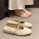 Retro Suede Mary Jane Mules Square-Toe Flat-Soled Multi-Color Sandals