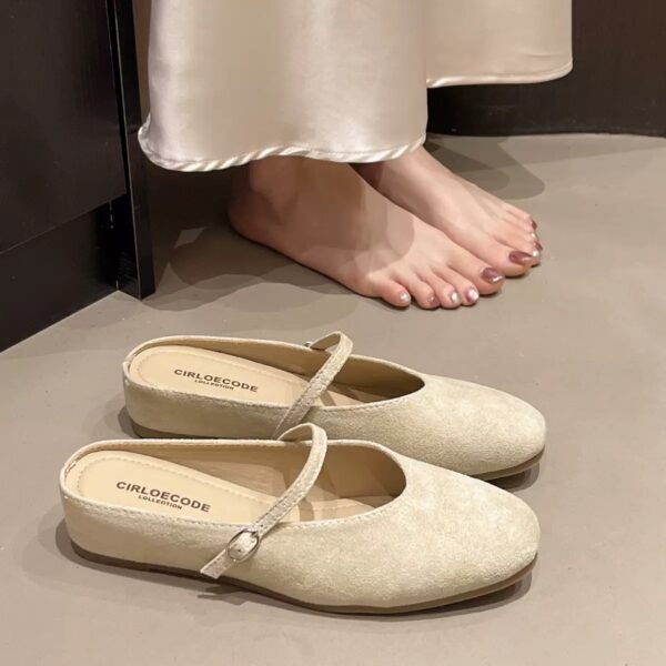 Retro Suede Mary Jane Mules Square-Toe Flat-Soled Multi-Color Sandals