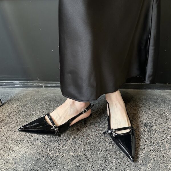 Multi-Color Retro Fashion Pointed-Toe Open-Back Sandals Metal Buckle Stiletto Party Heels