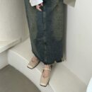 Retro Metal Buckle Mary Jane Mule Shoes Square-Toe Flat-Heeled Covered-Toe Sandals