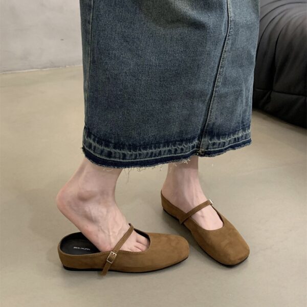 Retro Square-Toe Mary Jane Mules Suede Single-Strap Covered-Toe Sandals