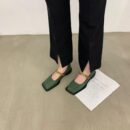 French Vintage Metal Chain Square-Toe Mary Jane Flats