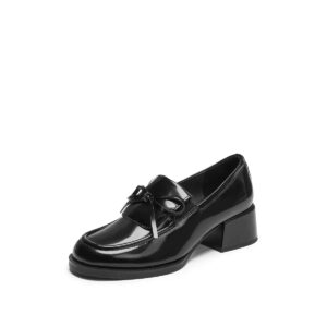 French-style round-toe bow-tie thick-soled loafers
