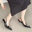 Metal Buckle Pointed-Toe Backless Sandals Glossy Stiletto Heel Vintage Commuter Pumps