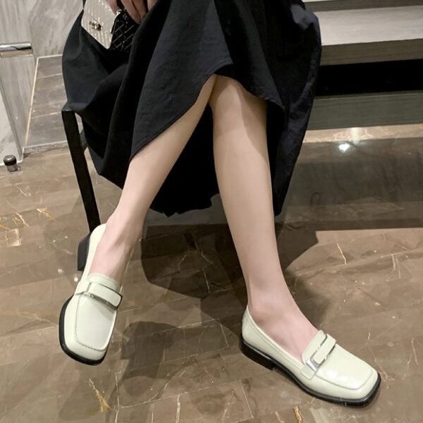 Genuine Leather British-Style Square-Toe Mid-Heel Loafers