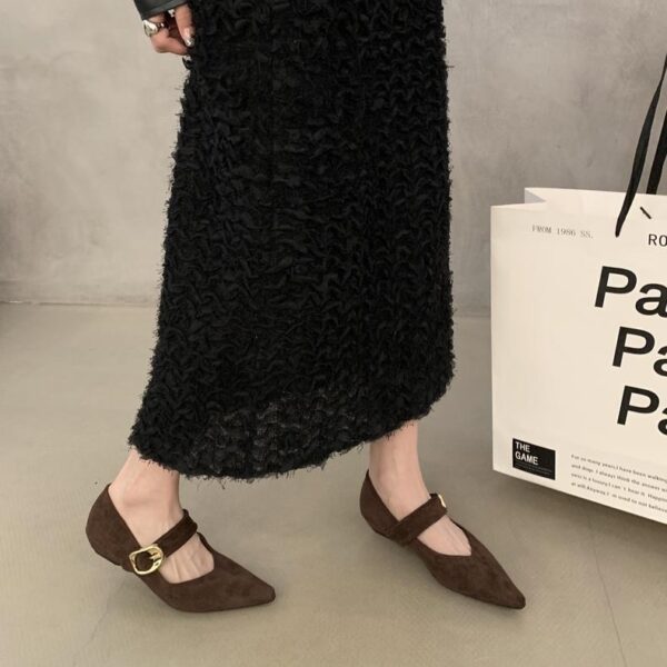 Retro Suede Pointed-Toe Flats with Buckle