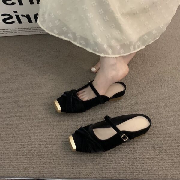 French-inspired metallic Mary Jane mule with square toe and low heel
