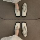 Square-Toe Metal Chain Mary Jane Mules Minimalist Flat Sandals