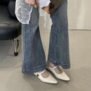 Retro Metal Buckle Pointed-Toe Mary Jane Mules Strappy Flat-Soled Closed-Toe Sandals