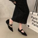 Retro Suede Pointed-Toe Flats with Buckle