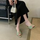 French Vintage Fashion Metal Buckle Pointed-Toe Short Heeled Sandals
