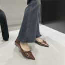 Multi-Color Metal Buckle Pointed-Toe Flats Retro Low-Heel Everyday Commuter Shoes for Women