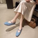 Retro Suede Mary Jane Mules Square-Toe Flat-Soled Multi-Color Sandals