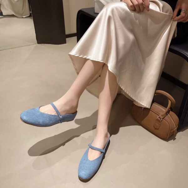 Retro Suede Mary Jane Mules Square-Toe Flat-Soled Multi-Color Sandals