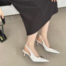 Metal Buckle Pointed-Toe Backless Sandals Glossy Stiletto Heel Vintage Commuter Pumps